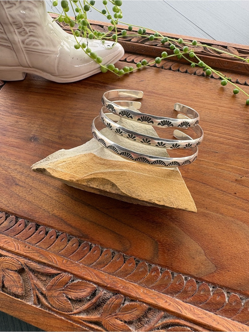 Myopic Void Wide Hand Stamped Stacker Cuff Bracelets L/XL Sterling Silver